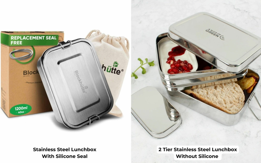 Two stainless steel lunch boxes