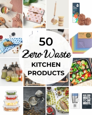 A collage of various zero waste kitchen products