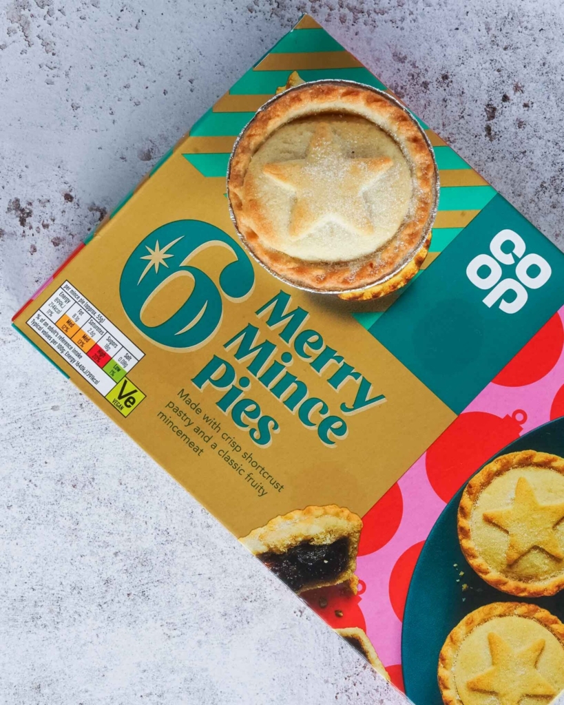 A box of Co-op Merry vegan mince pies
