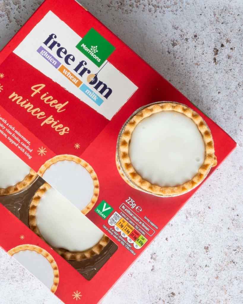 A box of Morrisons free from iced vegan mince pies
