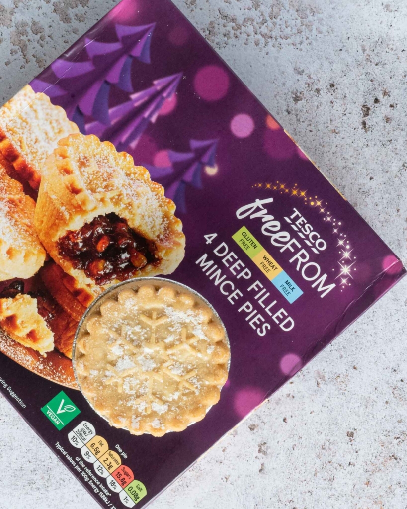 A box of Tesco free from vegan mince pies