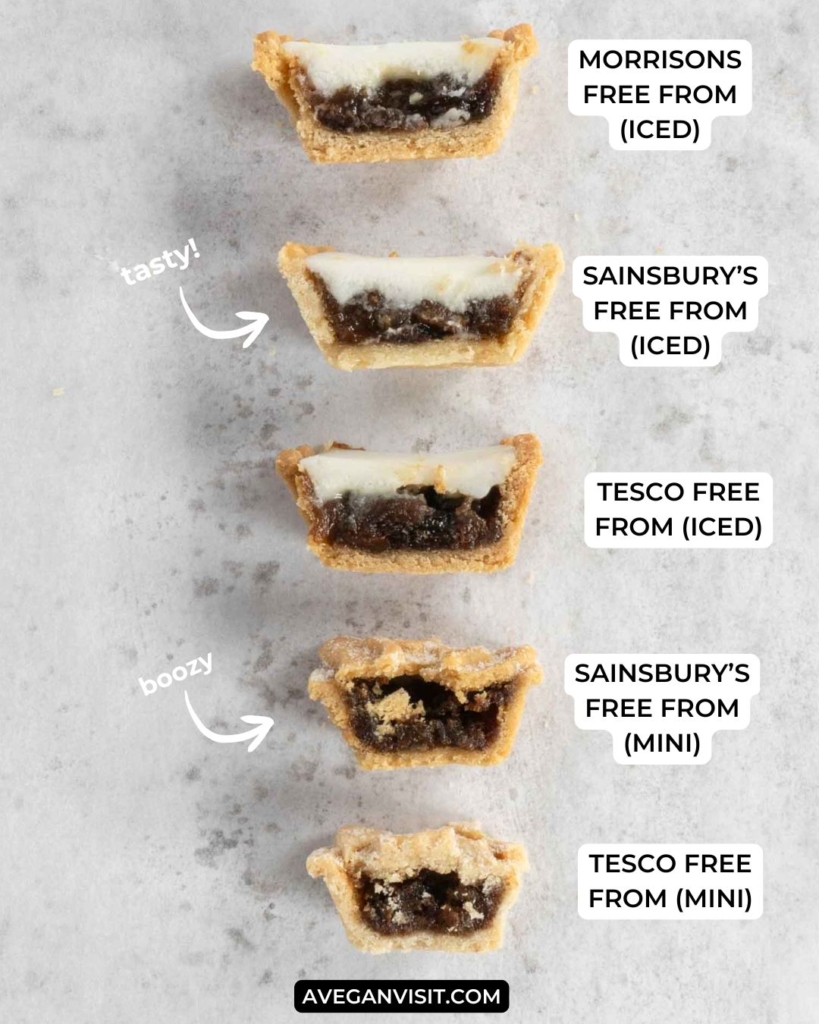 Vegan mince pies cut in half to display the filling