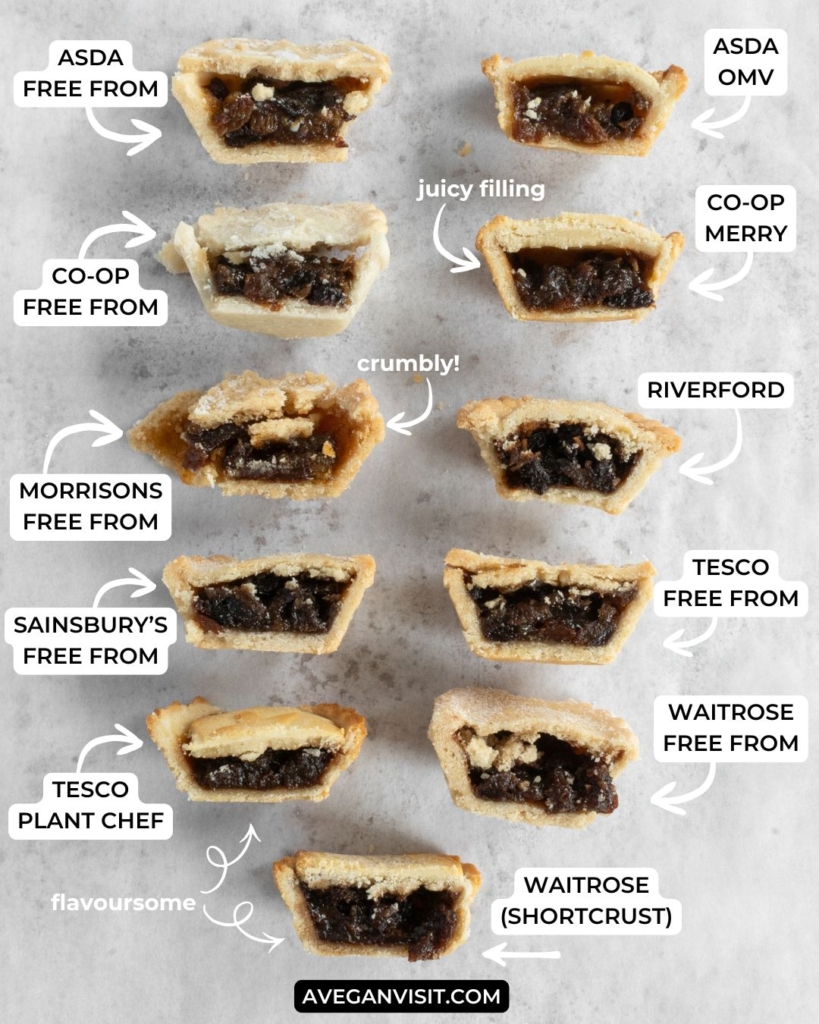 Some of the best vegan mince pies in 2025, cut in half to display the filling