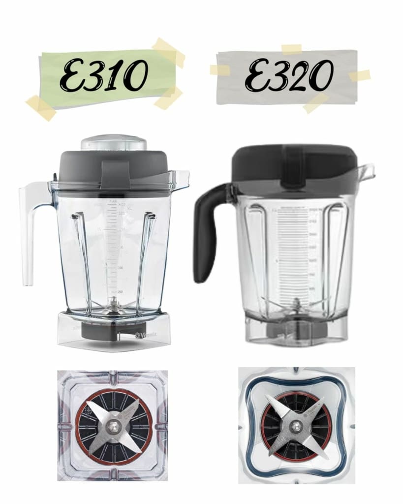 Side by side graphic of the Vitamix e310 vs e320 containers