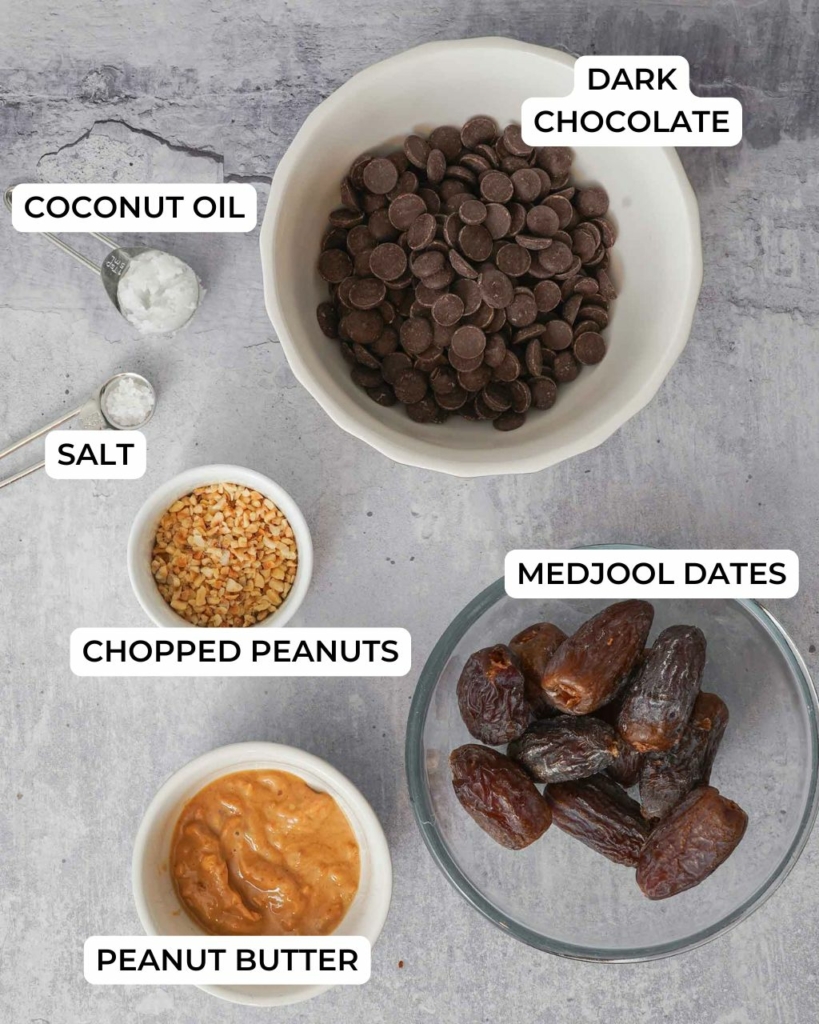 The ingredients needed to make healthy snickers dates