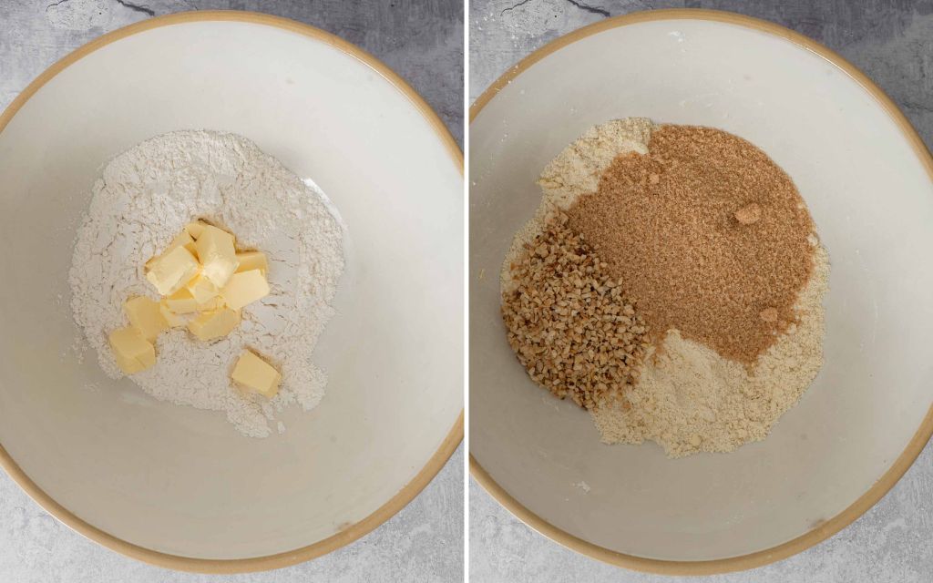 Crumble topping ingredients in a large mixing bowl