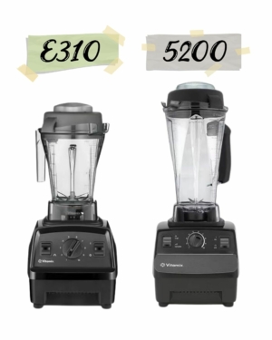 Side by side graphic of the Vitamix e310 vs Vitamix 5200