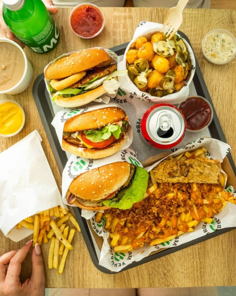 A spread of vegan burgers from one of the best vegan restaurants in Bristol