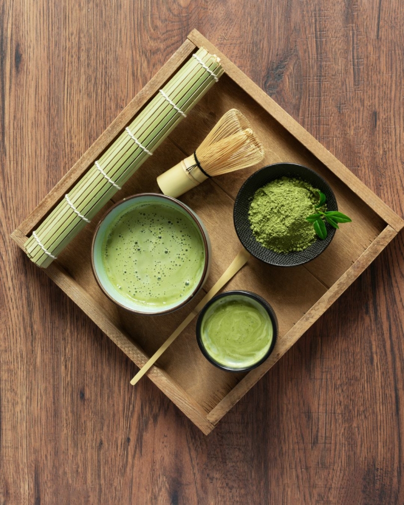 A tray of freshly made matcha