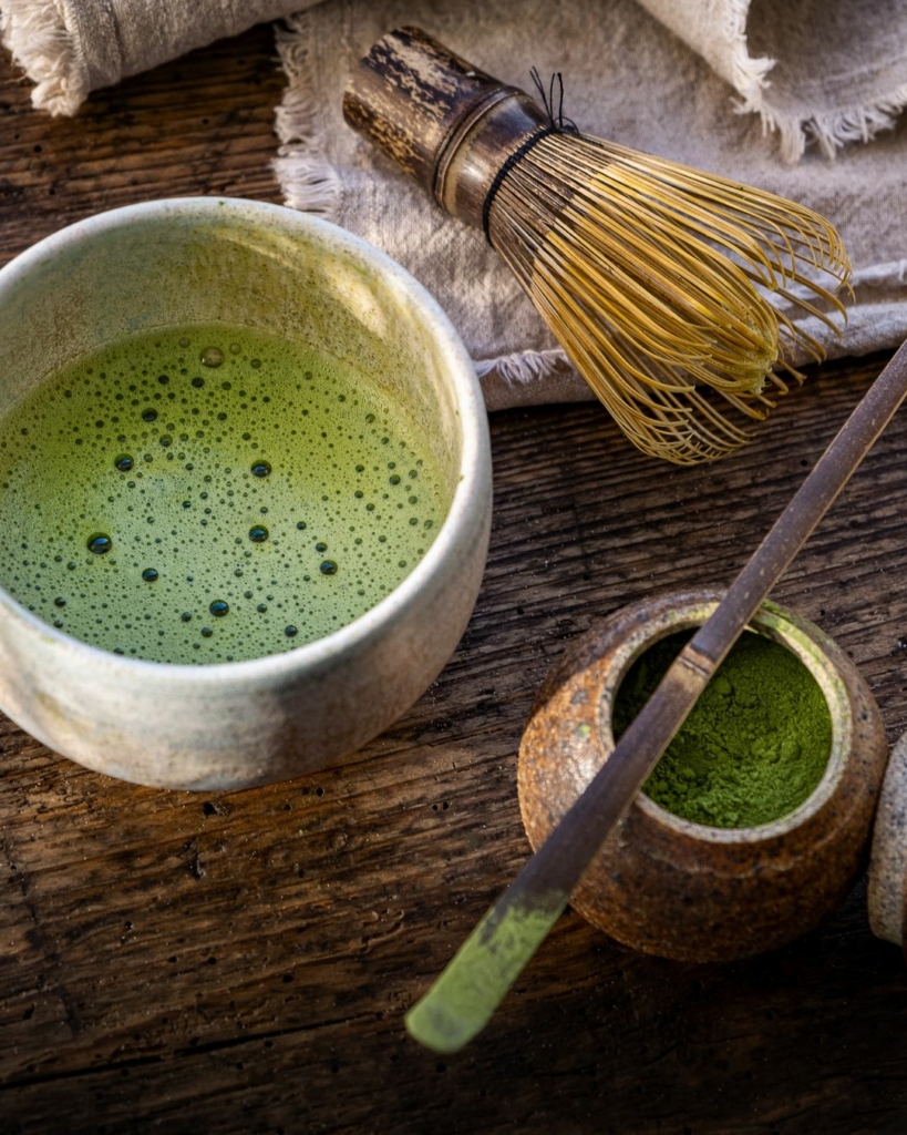 A bowl of frothy matcha