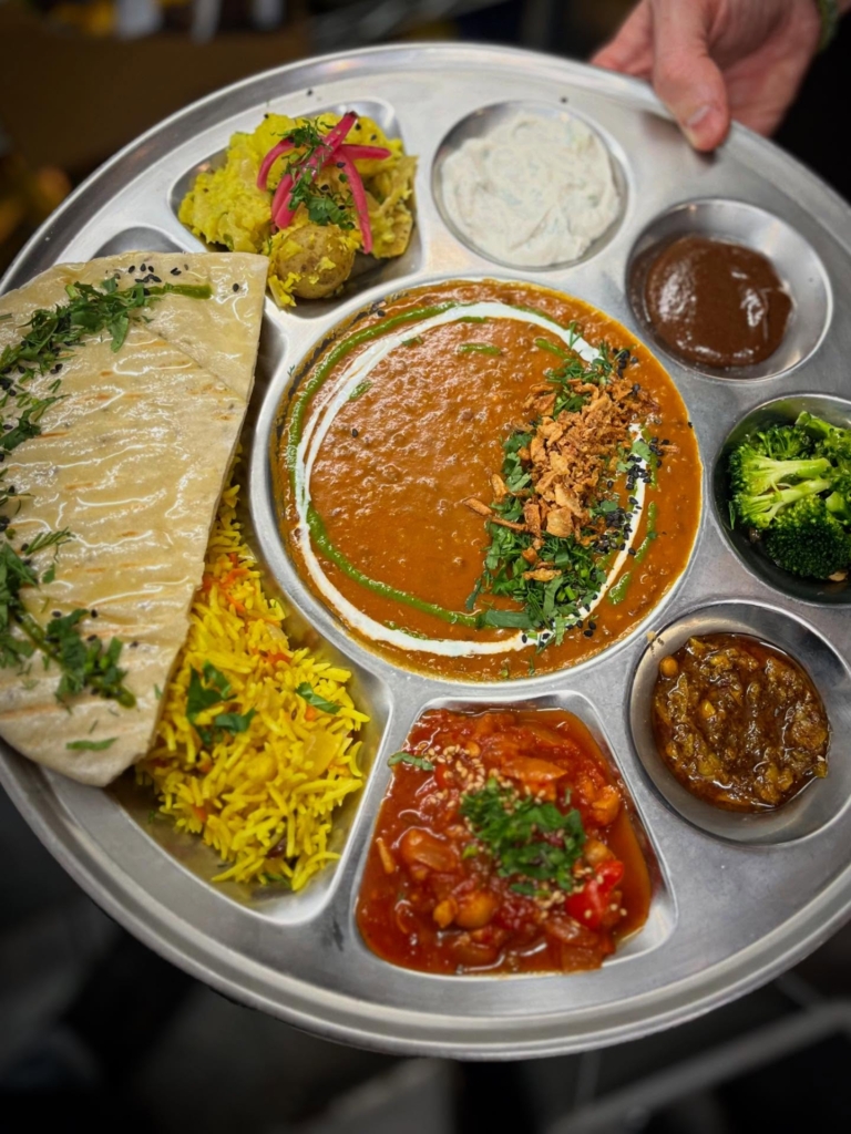 A plate of thali from Wilder Kitchen in Falmouth