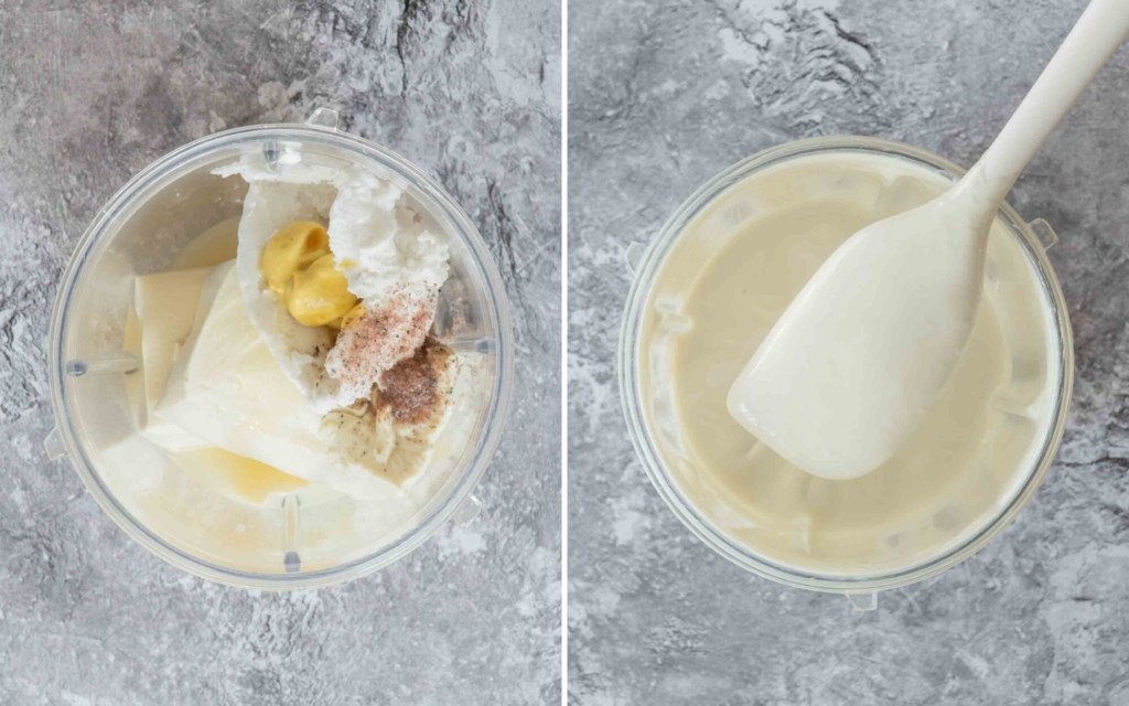 Process photos showing how to make vegan mayo without oil