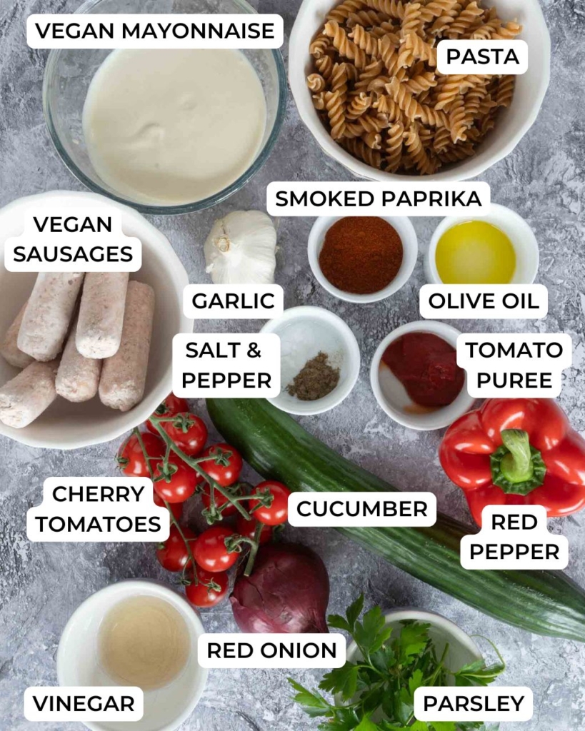 Ingredients set out on a table top