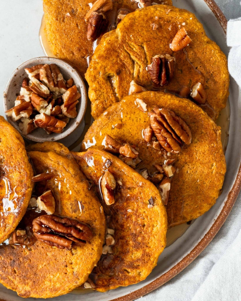 A plate of vegan pumpkin pancakes