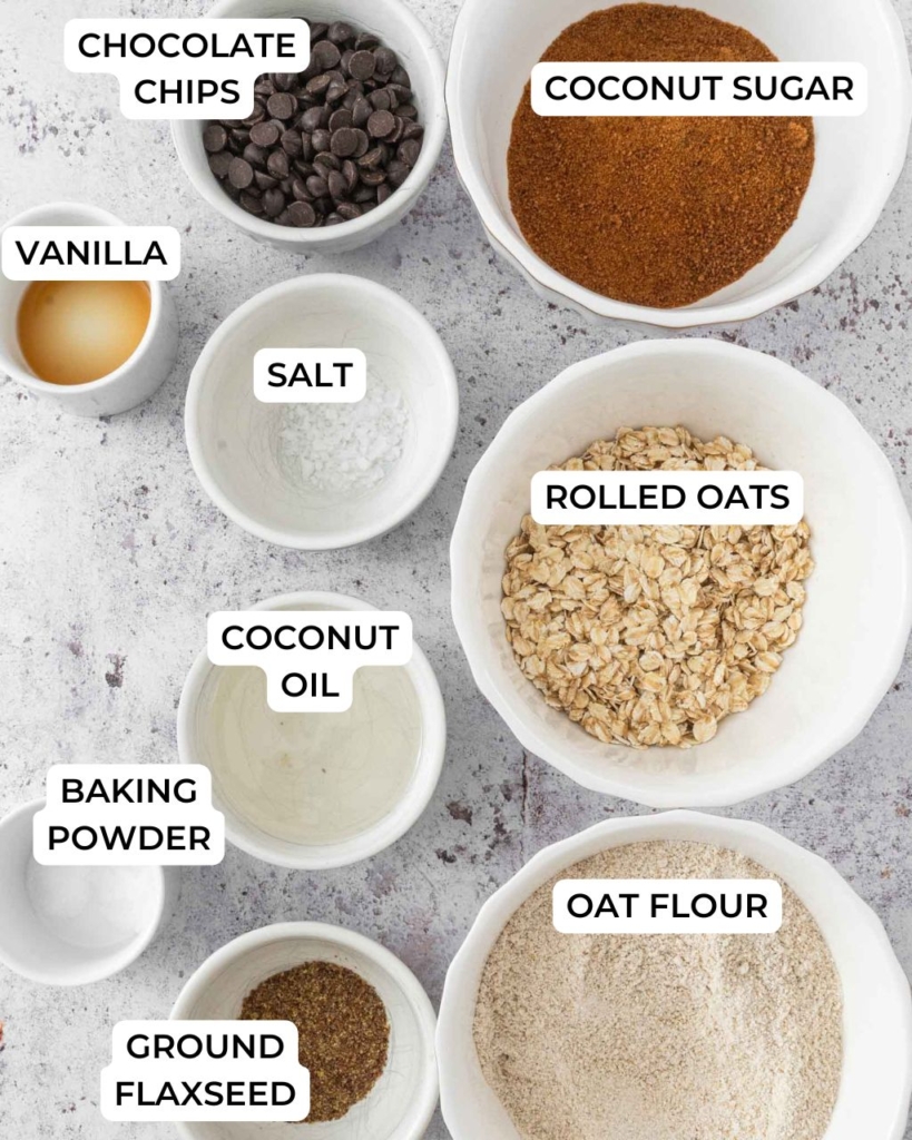 The ingredients needed to make dairy free oatmeal cookies