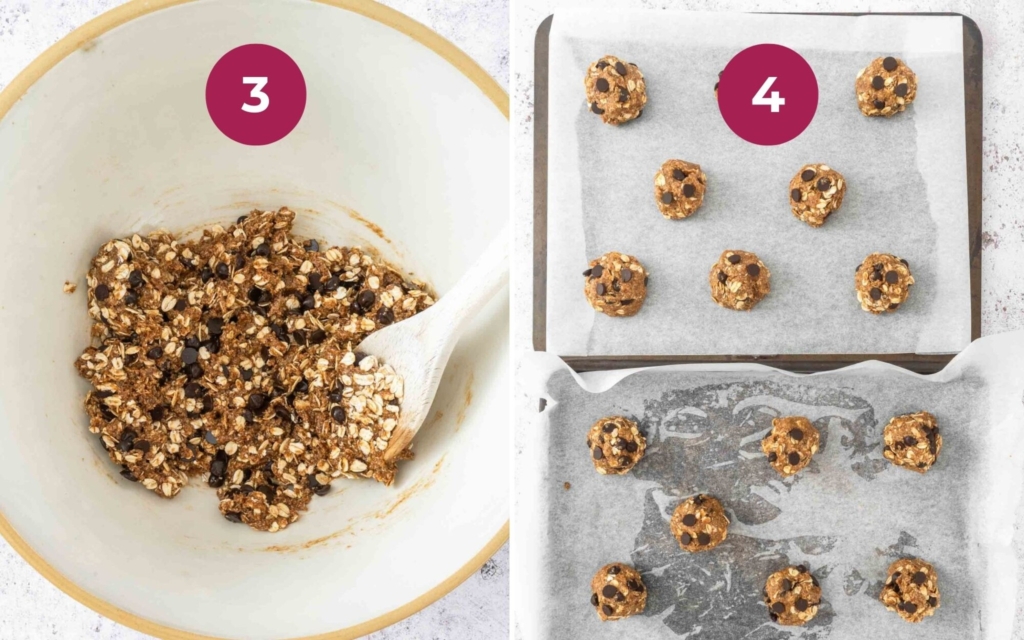 Shaping cookie dough balls and placing them on a baking sheet