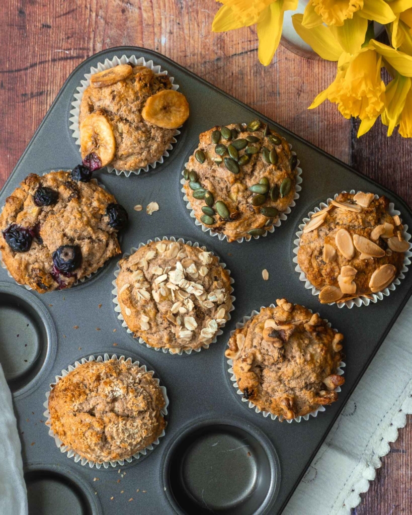 Freshly baked sugar free breakfast muffins in a muffin tin