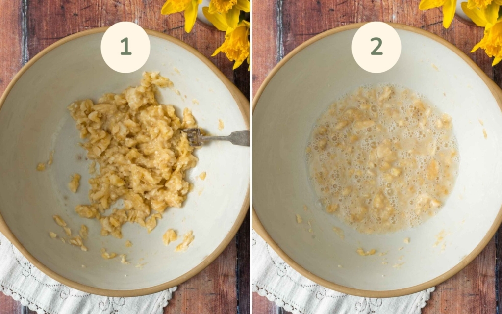 Mashed banana in a bowl