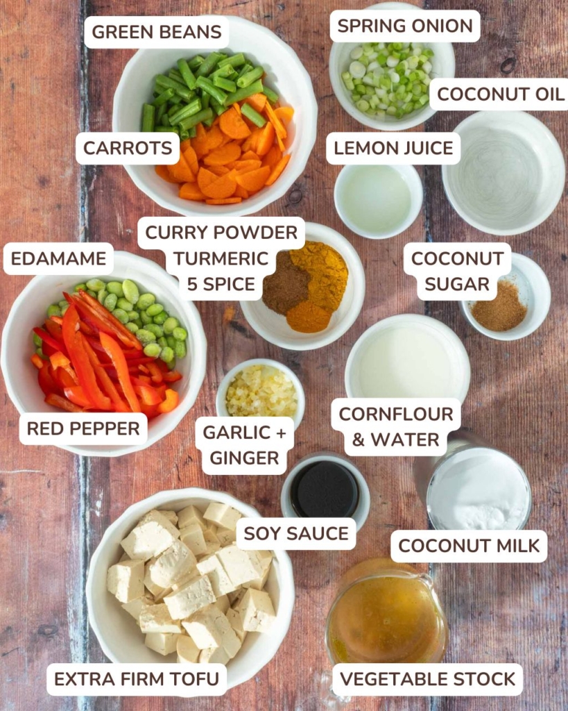 The ingredients needed to make vegan Chinese curry