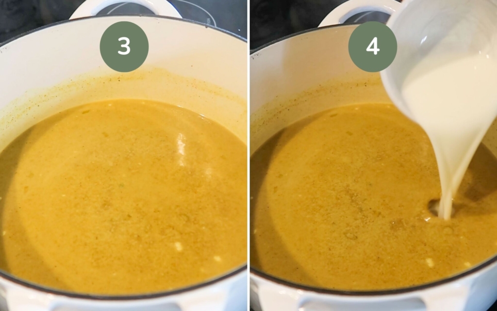 Vegan Chinese curry sauce in a large saucepan