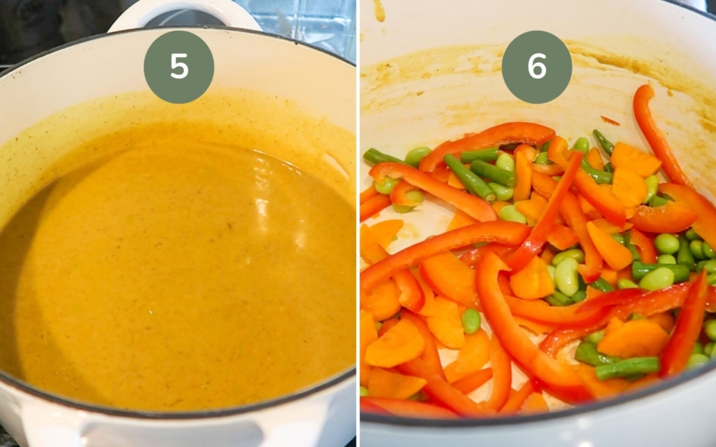 Frying red pepper, edamame and green beans