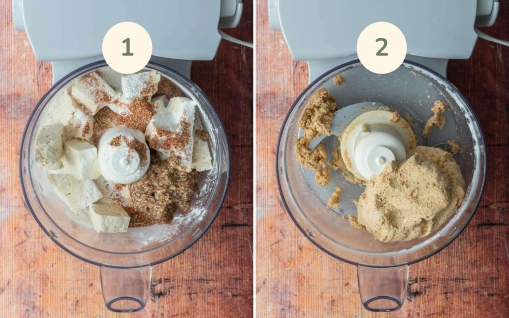 Making tofu chicken burgers in a food processor