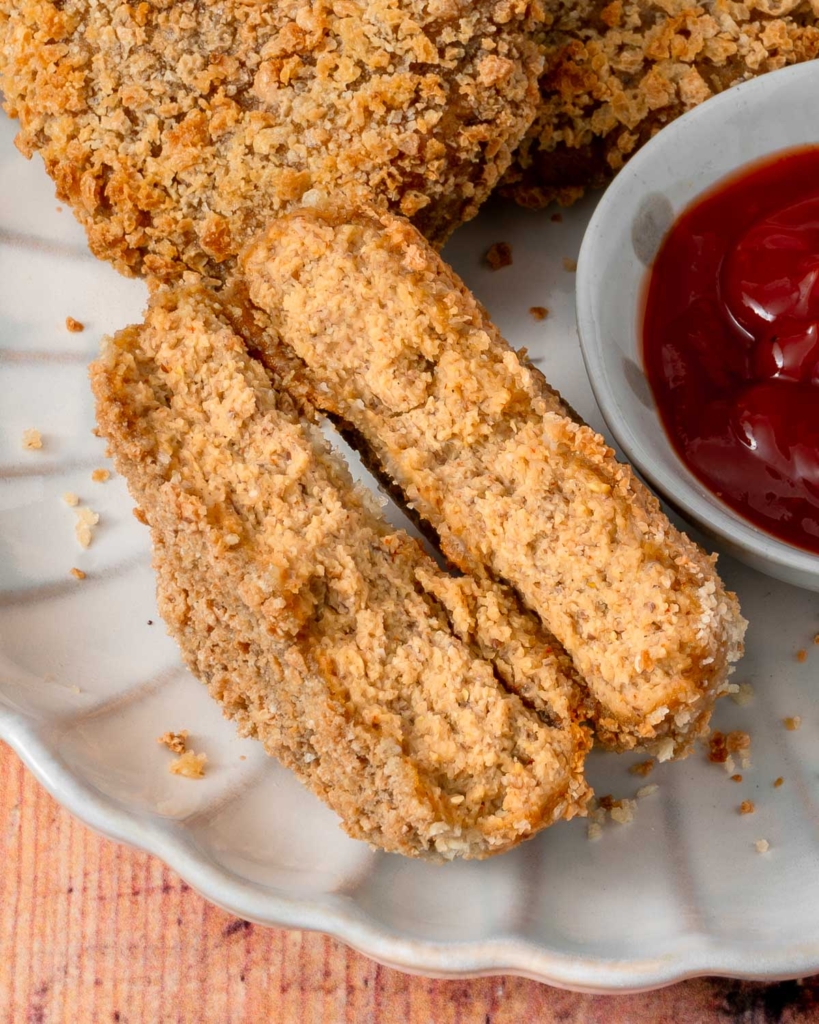 The juicy inside of a gluten free vegan chicken patty
